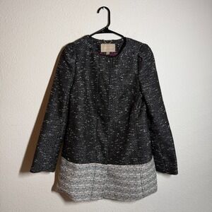Banana Republic‎ Tweed Coat Womens Small Black White Colorblock Lined Full Zip